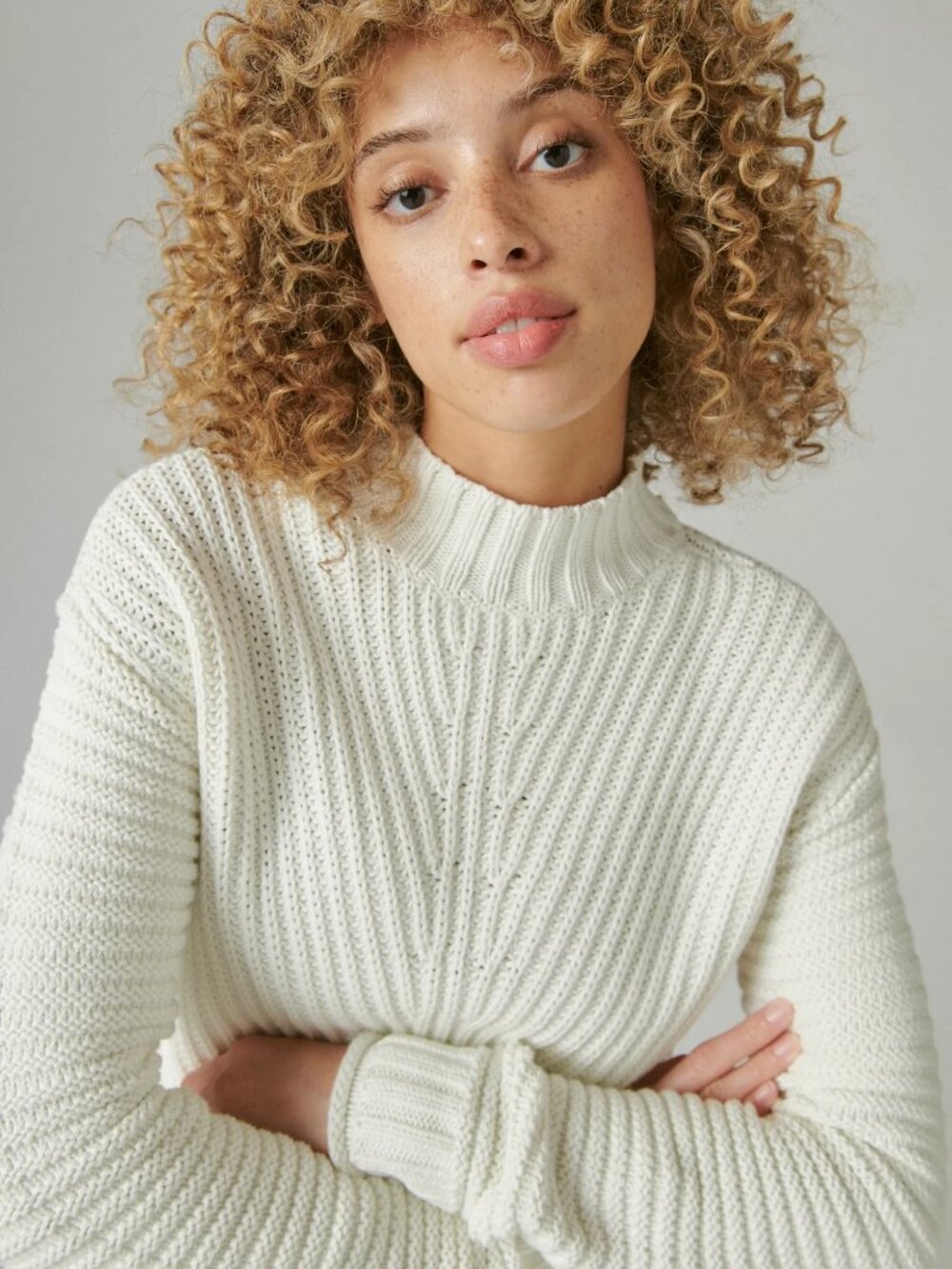 Textured Turtleneck - Lucky Brand - Ribbed Mock Neck Women's Sweater - Picture 5 of 14